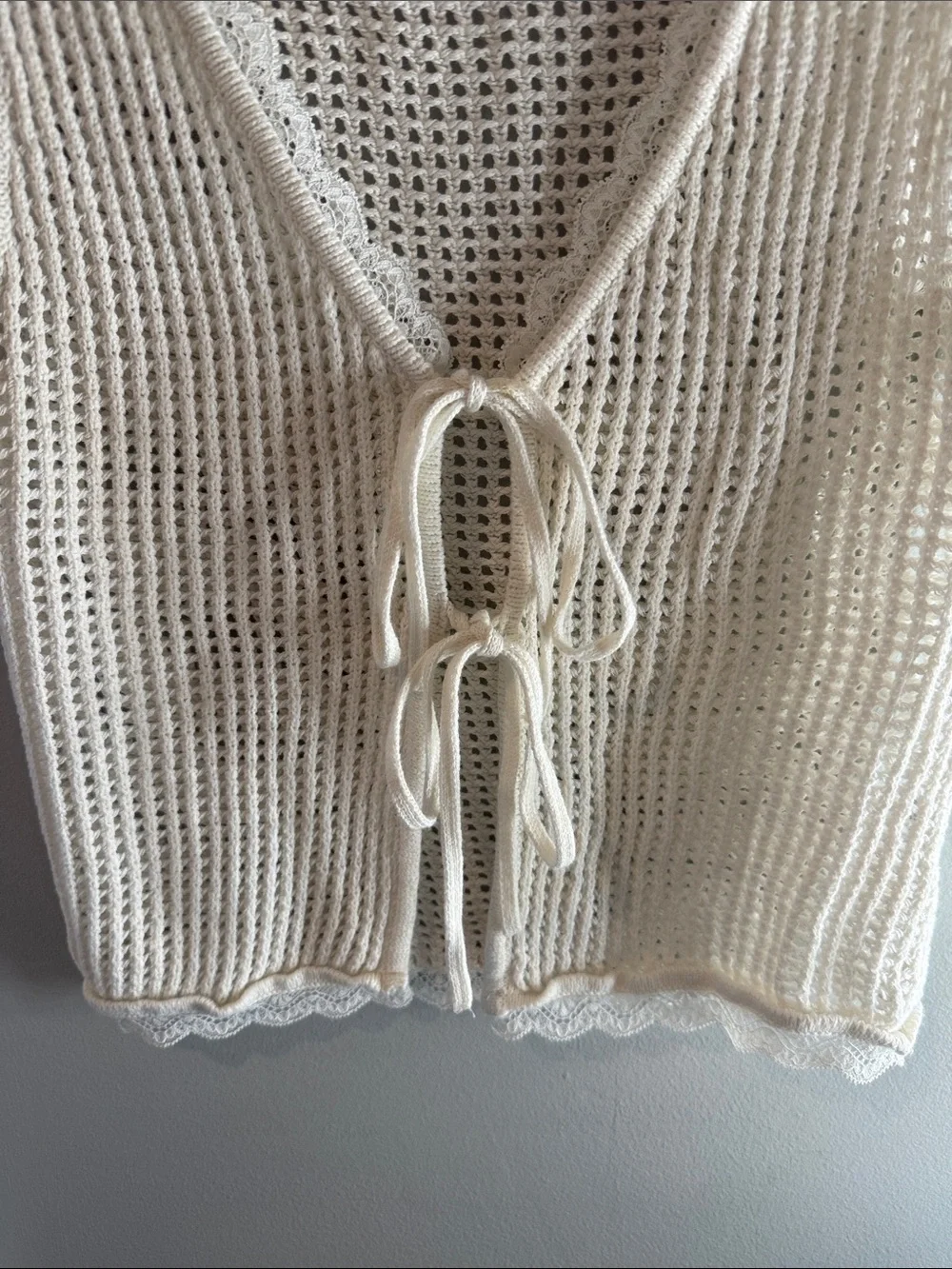 PacSun Cream Open-Knit Tie-Front Tank - Picture 3 of 4